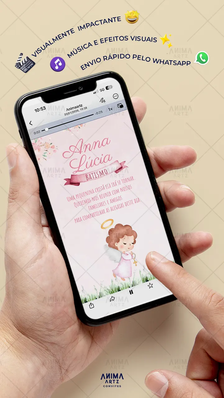 Convite animado Batismo Jardim do Anjinho