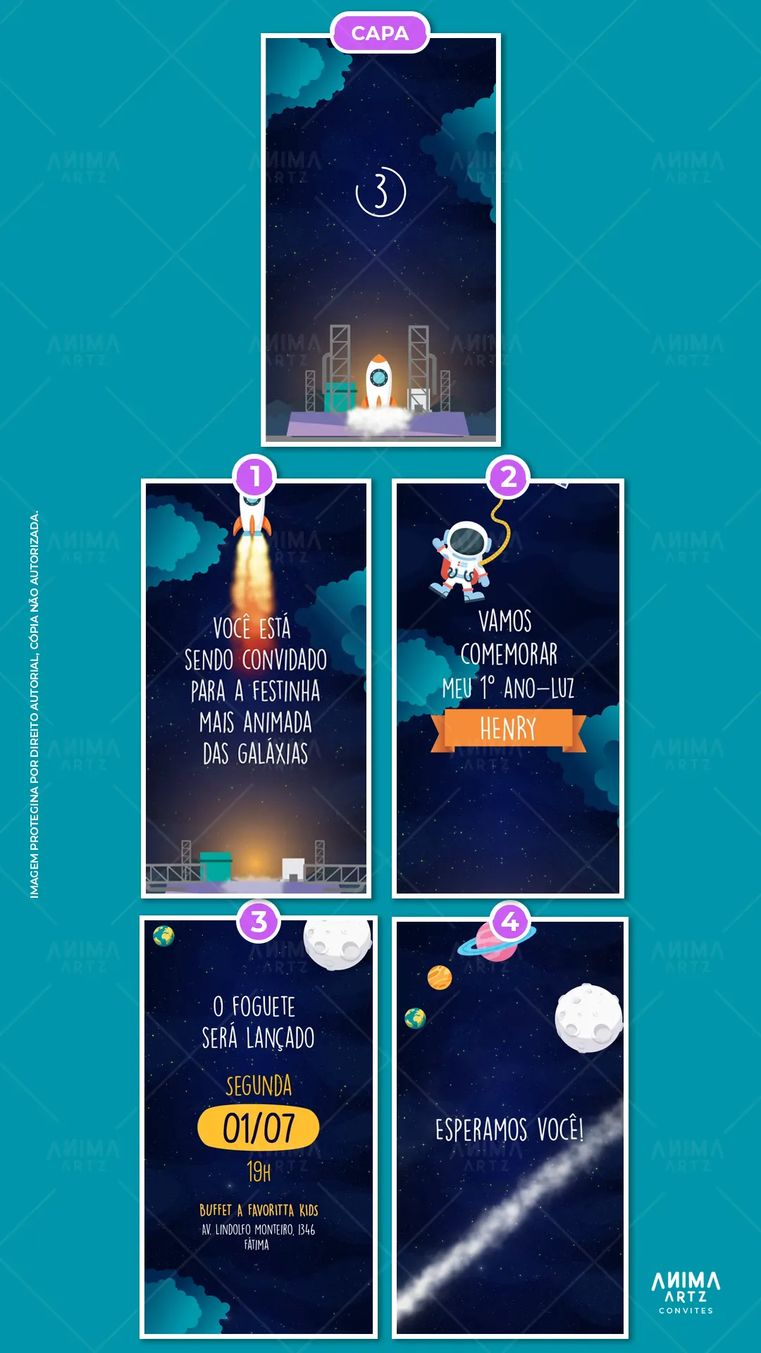 Convite Animado Astronauta Cute - Imagem 2